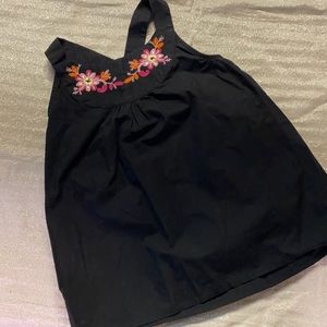 NWT Gymboree Black Cotton Dress w/Embroidered Flowers
